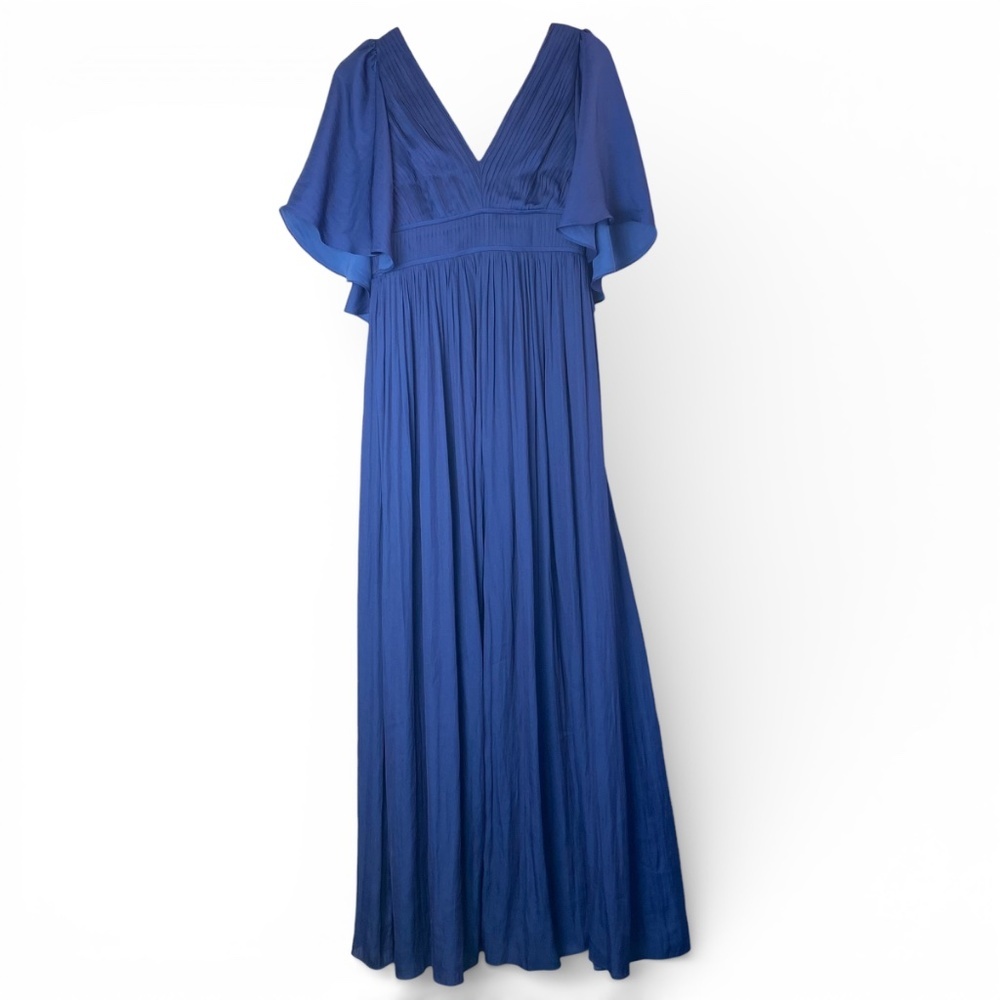 HALSON HERITAGE V-Neck Long Flowy Dress Evening Gown in Blue Size 2 - Picture 4 of 11